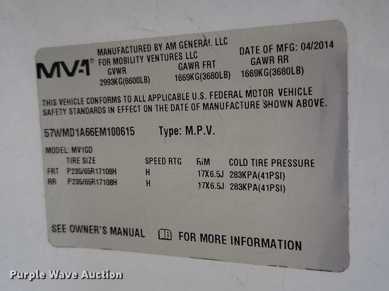 image for item NK9959 2014 Am General MV-1 handicap accessible van