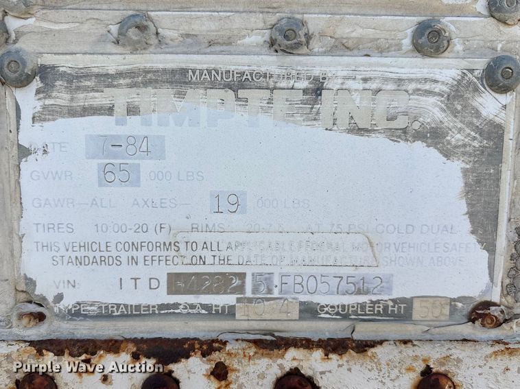 image for item DZ3970 1984 Timpte Super Hopper grain trailer