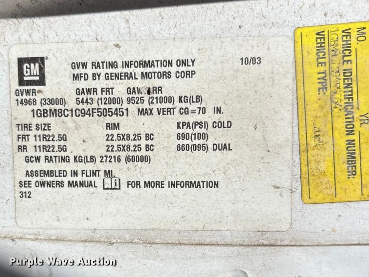 image for item EA4568 2004 Chevrolet C8500 grain truck