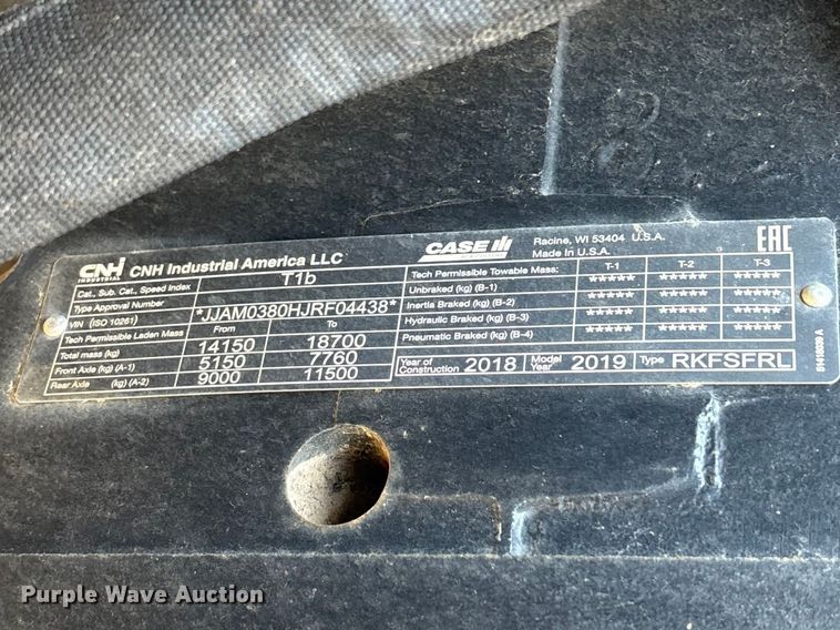 image for item EA4583 2019 Case 380 CVT Magnum MFWD tractor