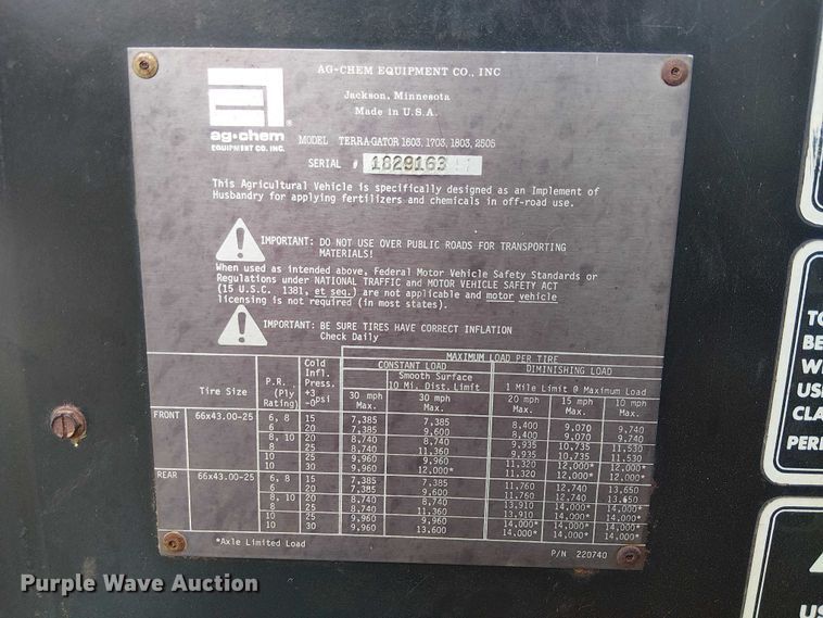 image for item EE5249 Ag-Chem TerraGator 1803 sprayer