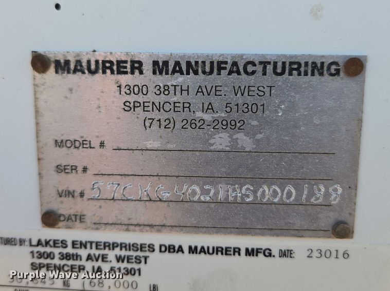 image for item ET1493 2017 Maurer Manufacturing grain trailer