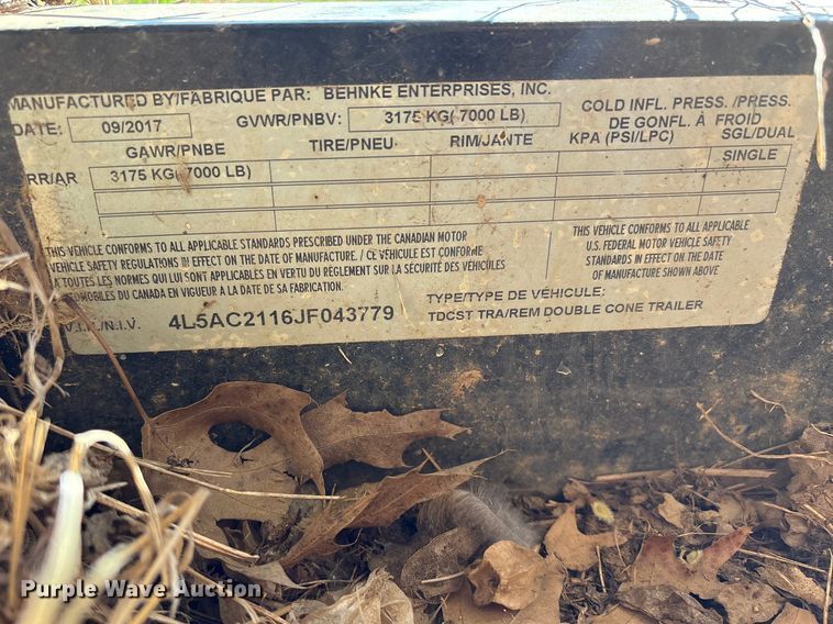 image for item EV2879 2018 Behnke nurse tank trailer