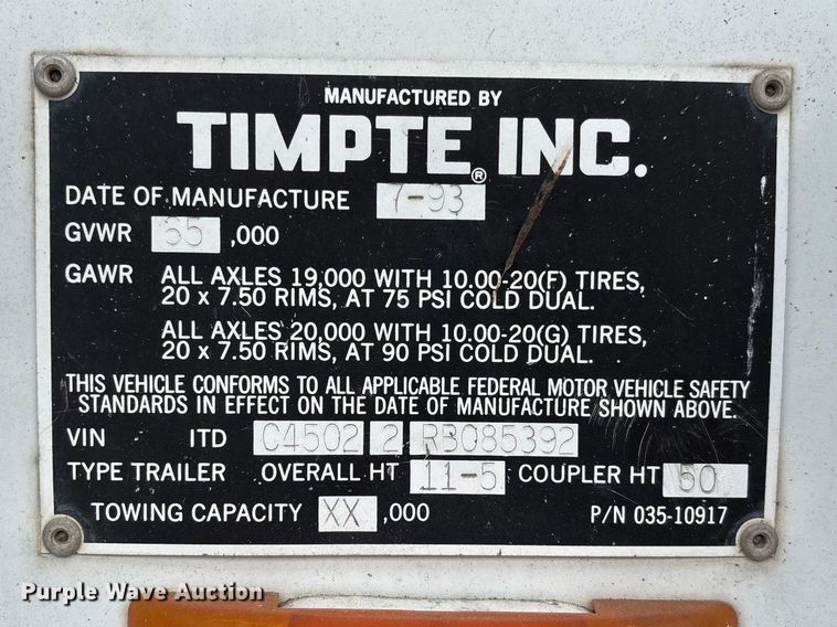 image for item FB3309 1994 Timpte grain trailer