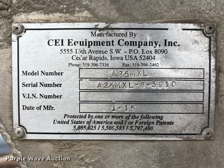 image for item FB3601 2015 CEI Equipment Company A 25MXL Feed delivery bed