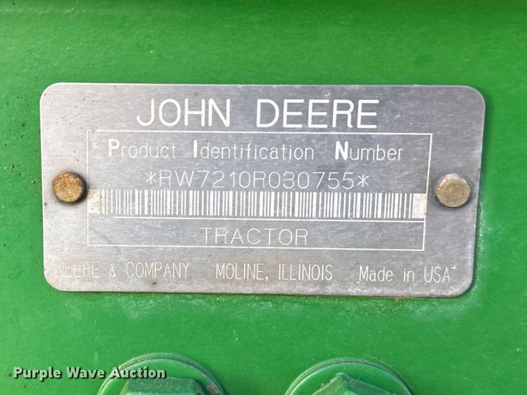 image for item FB7080 2000 John Deere 7210 MFWD tractor