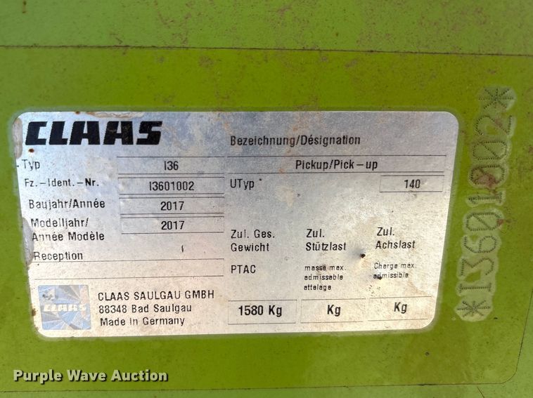 image for item FC2054 2017 Claas 380 L36 pickup head