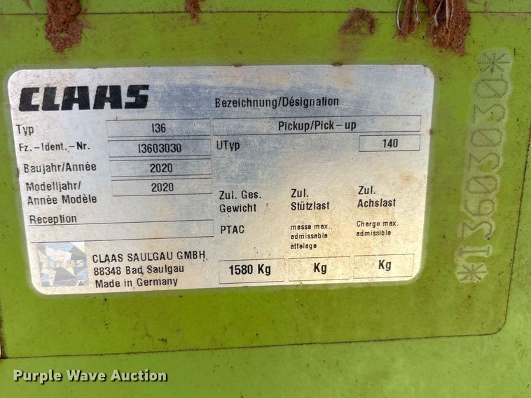 image for item FC2055 2020 Claas 380 L36 pickup head