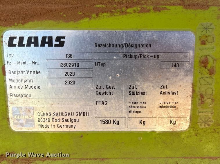 image for item FC2056 2020 Claas 380 L36 pickup head