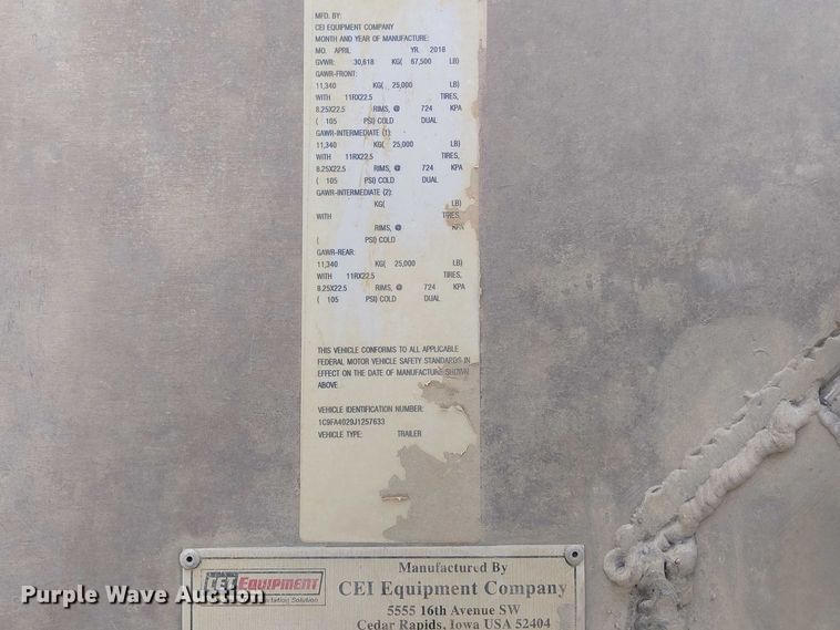 image for item FH7028 2018 CEI Pacer AT35LW feed delivery trailer