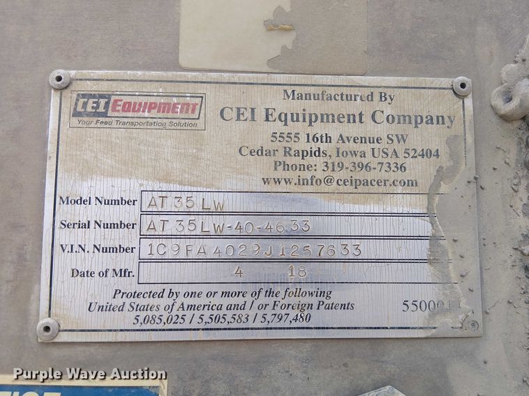 image for item FH7028 2018 CEI Pacer AT35LW feed delivery trailer