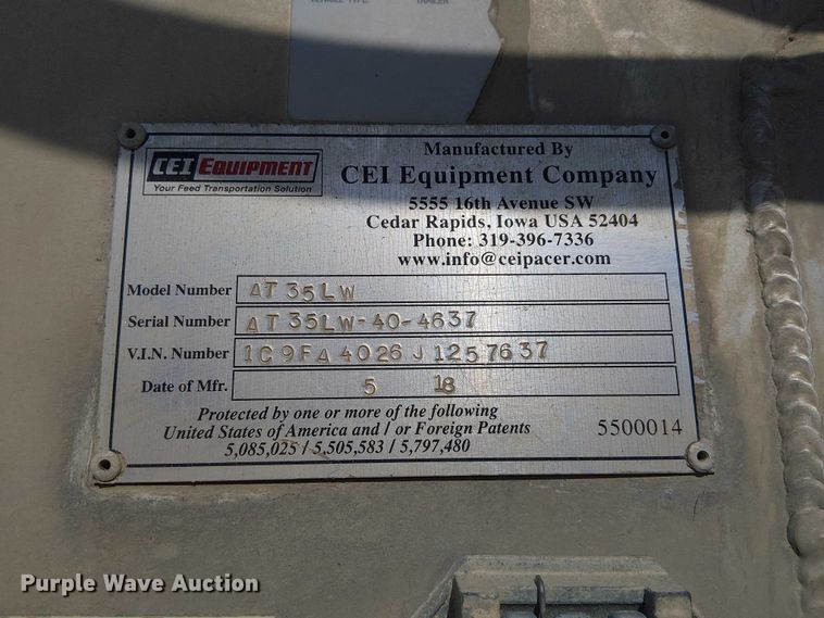 image for item FH7043 2018 CEI AT35LW feed delivery trailer