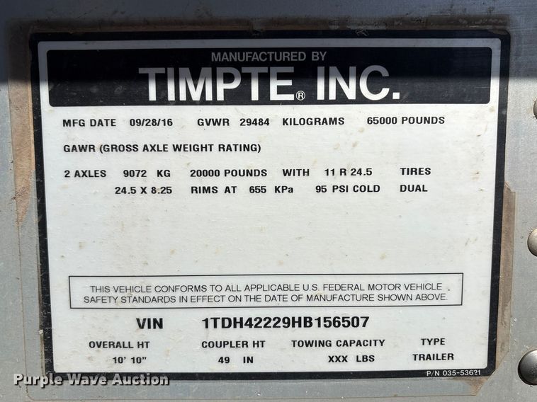image for item FK2604 2017 Timpte grain trailer