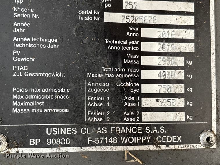 image for item YA2982 2019 Claas Variant 480RC round baler