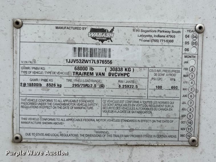 image for item DT0050 2007 Wabash National DVCVHPC dry van trailer