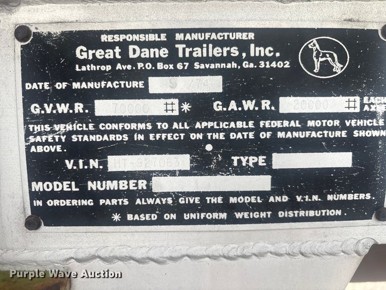 image for item DU0453 1974 Great Dane tank trailer