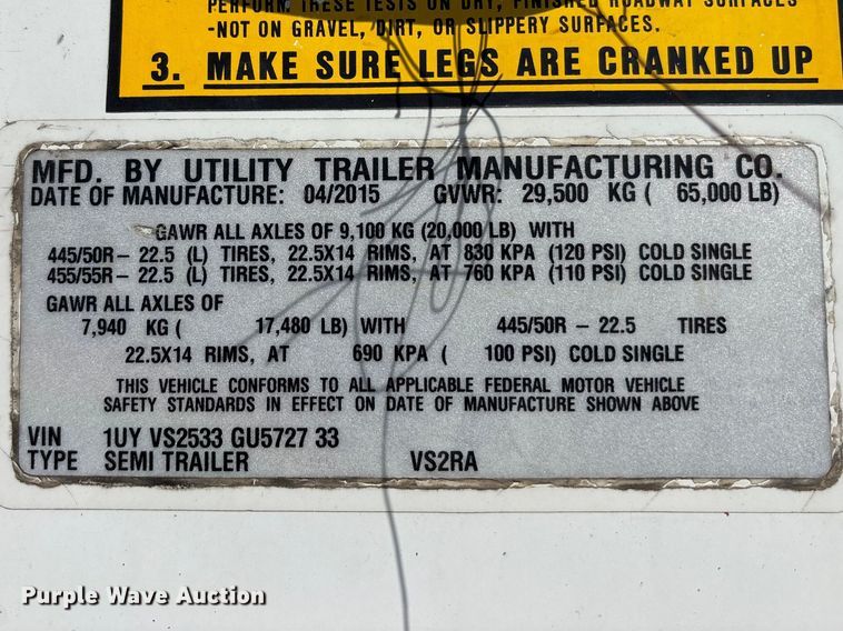 image for item EA4606 2016 Utility VS2RA refrigerated van trailer