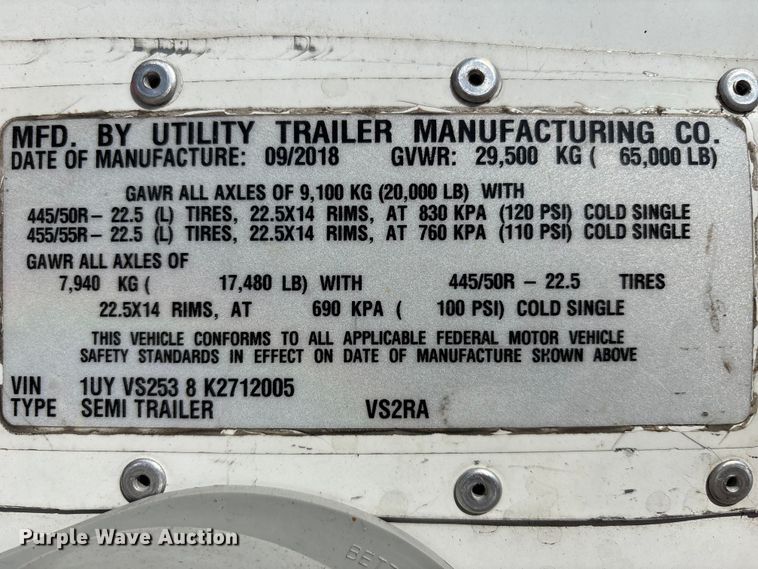image for item EA4623 2019 Utility VS2RA refrigerated van trailer