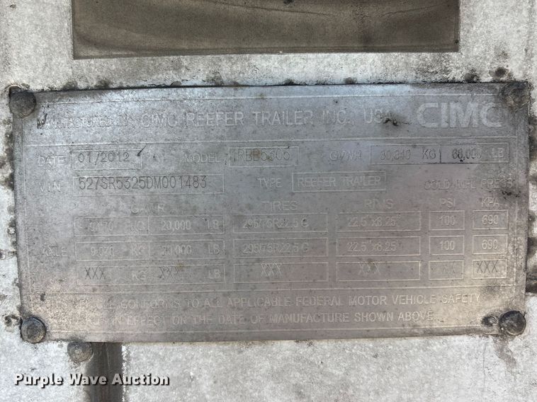 image for item EA4636 2013 Vanguard 1RBB5305 refrigerated van trailer