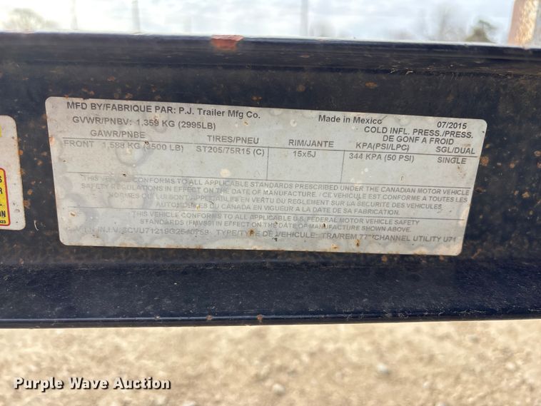 image for item EA4683 2016 PJ utility trailer