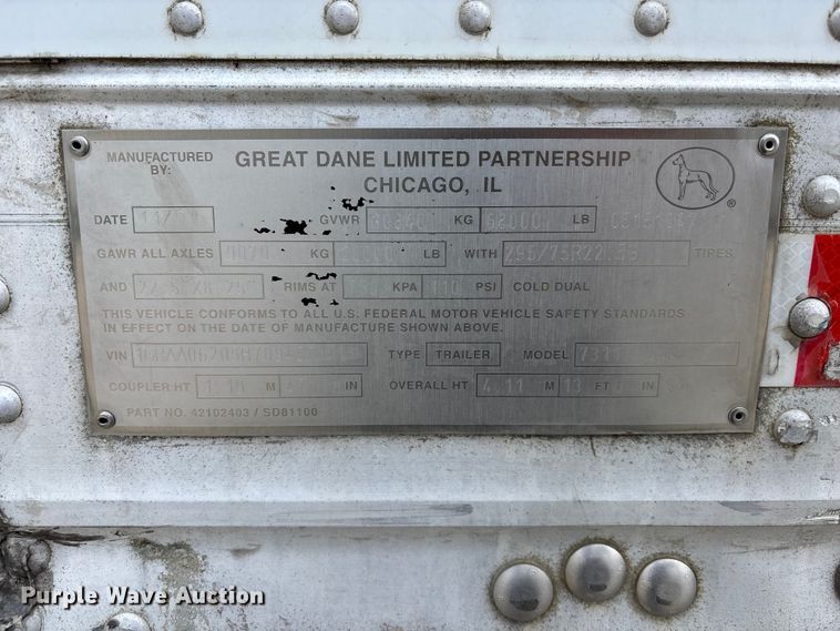 image for item EA4709 2005 Great Dane 7311TJWA dry van trailer