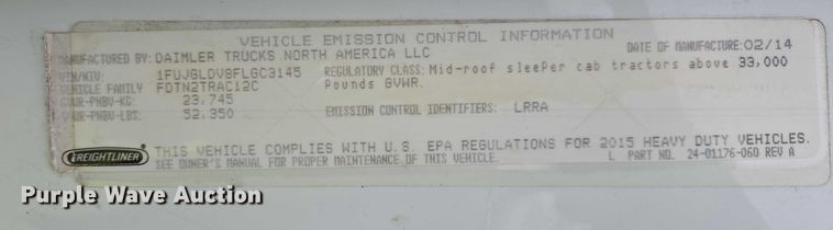 image for item EB1279 2015 Freightliner Cascadia semi truck