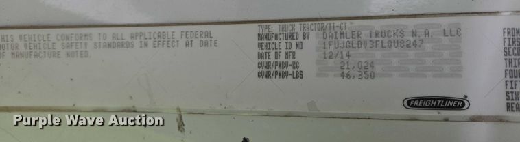 image for item EB1280 2015 Freightliner Cascadia semi truck