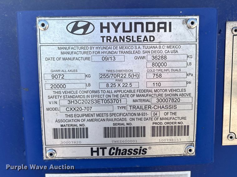 image for item EC8334 2014 Hyundai Translead container trailer