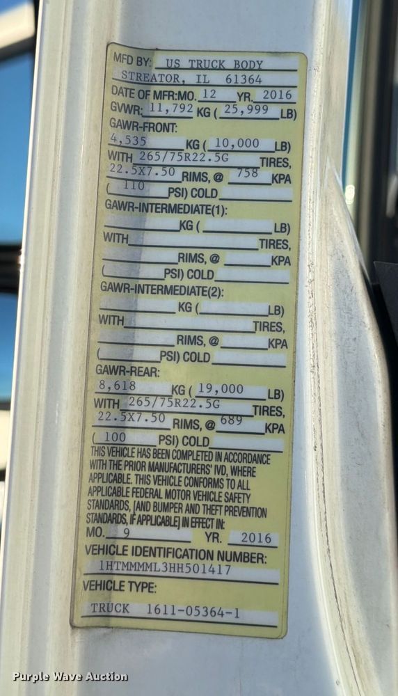 image for item ED5145 2017 International DuraStar 4300 box truck