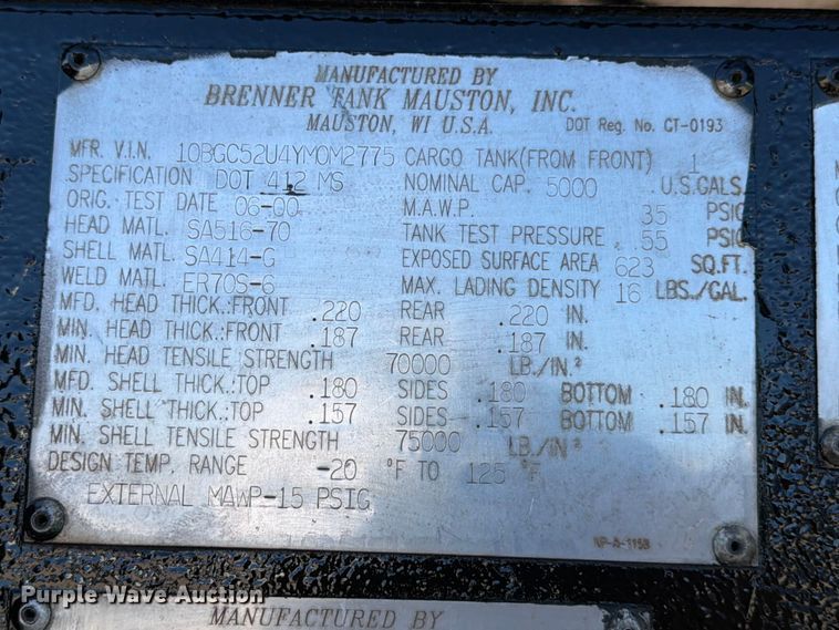 image for item ED5169 2000 Brenner Tank vacuum trailer