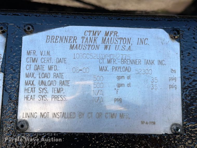 image for item ED5169 2000 Brenner Tank vacuum trailer