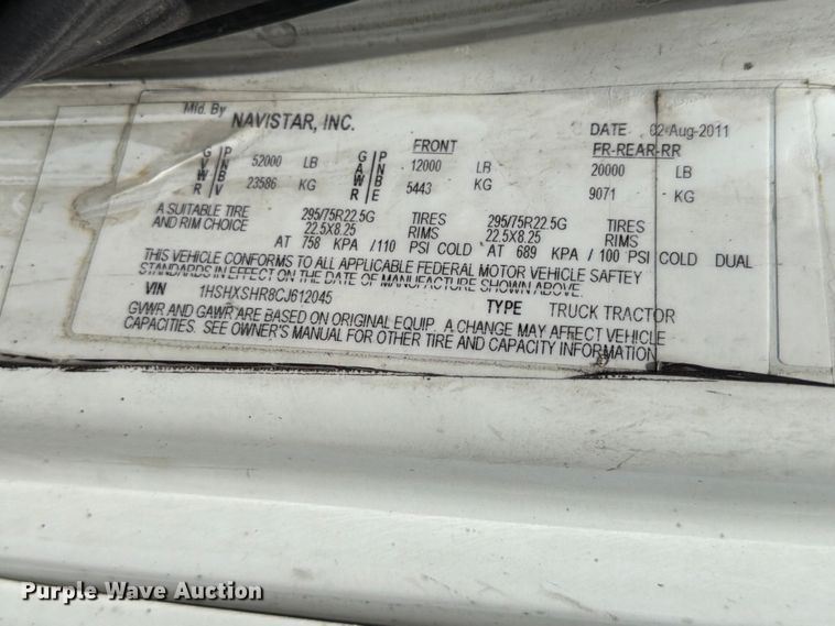 image for item ED5195 2012 International 8600 semi truck