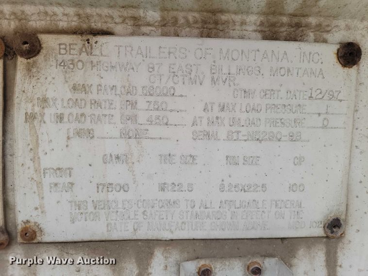 image for item EE0905 1998 Beall BAST-95-3-SB tank trailer