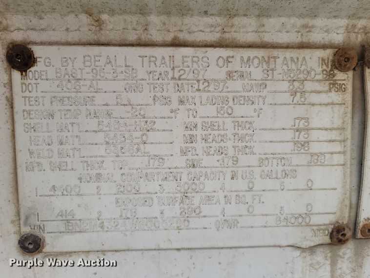 image for item EE0905 1998 Beall BAST-95-3-SB tank trailer