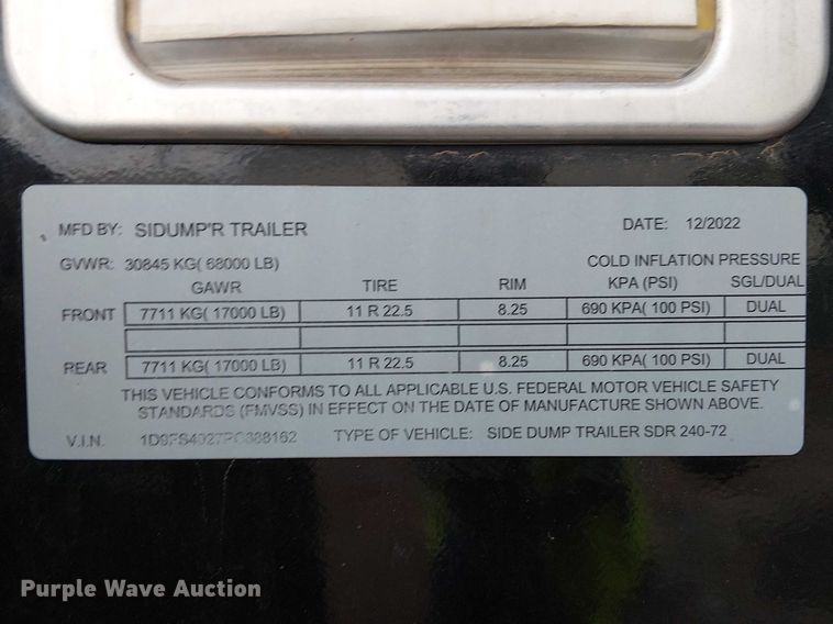 image for item EE5219 2023 SIDUMP'R  SDR 240-72 side dump trailer