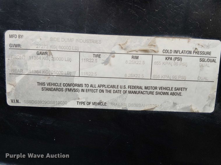 image for item EE5221 2016 Side Dump Ind. DS39BAH1R2R11 side dump trailer