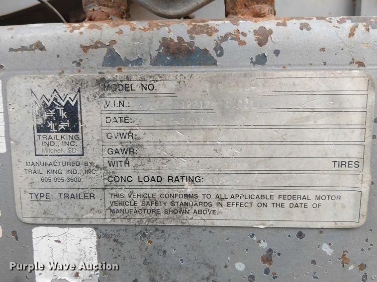 image for item EE5222 2002 Trail King Industries side dump trailer