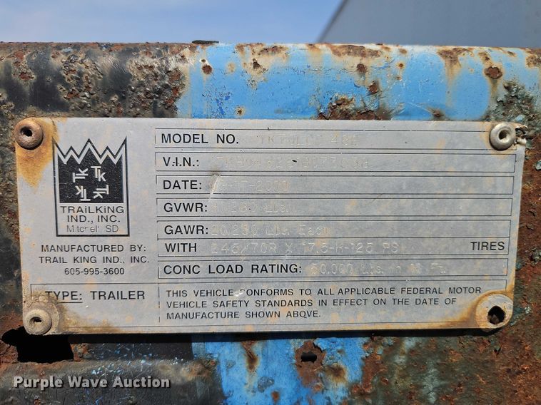 image for item EO7138 2001 Trail King TK70LCS-482 drop deck equipment trailer