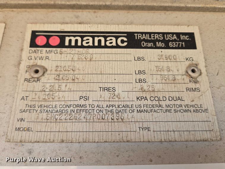 image for item ET1438 2007 Manac flatbed trailer