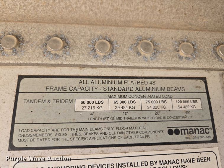 image for item ET1438 2007 Manac flatbed trailer