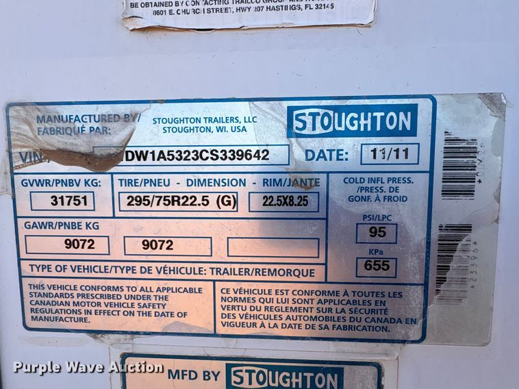 image for item ET1445 2012 Stoughton Trailers dry van trailer