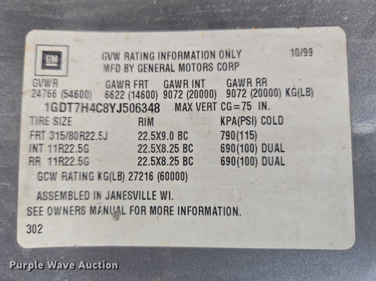 image for item ET5008 2000 GMC C8500 flatbed truck