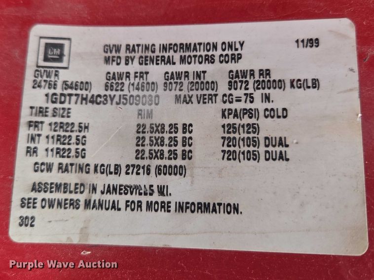 image for item ET5012 2000 GMC C8500 crane truck