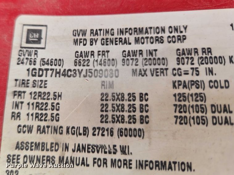 image for item ET5012 2000 GMC C8500 crane truck