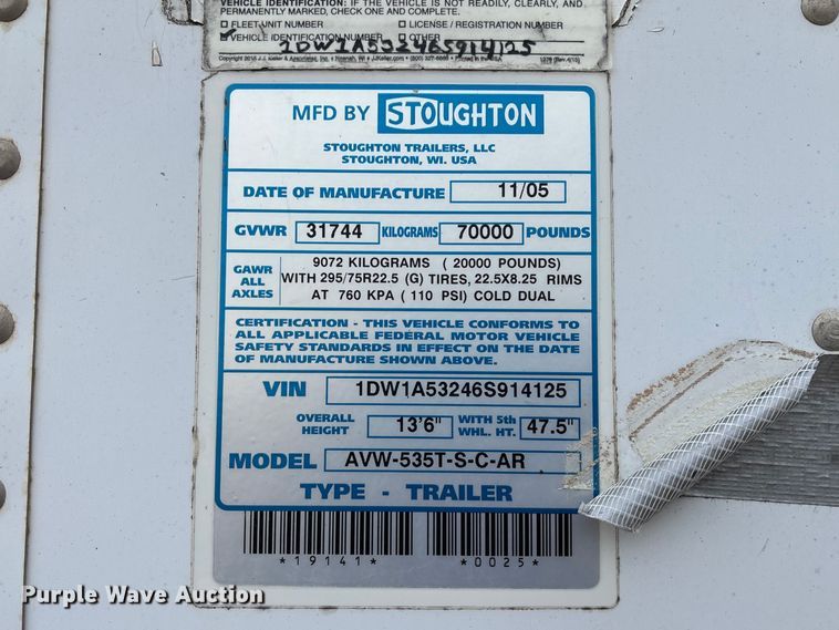 image for item FB3210 2006 Stoughton AVW-535T-S-C-AR dry van trailer