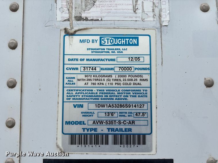 image for item FB3211 2006 Stoughton AVW-535T-S-C-AR dry van trailer