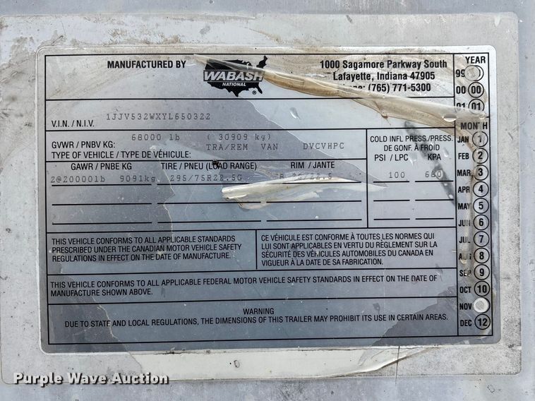 image for item FB3213 2000 Wabash National DVCVHPC dry van trailer