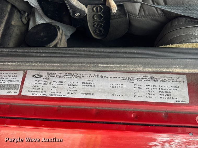 image for item FB3220 2017 Mack CXU613 semi truck