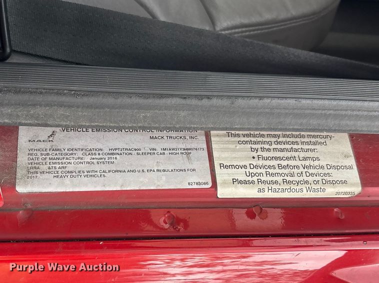 image for item FB3220 2017 Mack CXU613 semi truck