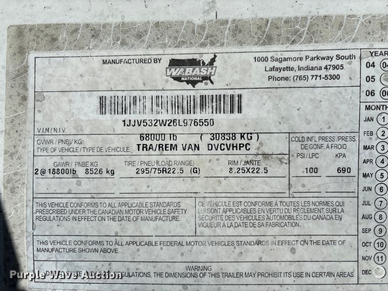 image for item FB3247 2006 Wabash DVCVHPC dry van trailer